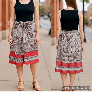 Vintage Talbots Silk A-Line Bohemian Pleated Paisley  Print Midi Skirt Size 6P
